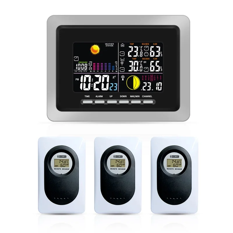 DYKIE Indoor and outdoor temperature and humidity measurement 3 channels Color Backlight Digital Wireless Weather Station
DYKIE Indoor and outdoor temperature and humidity measurement 3 channels Color Backlight Digital Wireless Weather Station