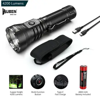 WUBEN LED Flashlight 4200 Lumens CREE XHP70 LED A21 Ultra-bright Rechargeable 21700 Li-ion Battery Waterproof IPX8 for Outdoors
WUBEN LED Flashlight 4200 Lumens CREE XHP70 LED A21 Ultra-bright Rechargeable 21700 Li-ion Battery Waterproof IPX8 for Outdoors