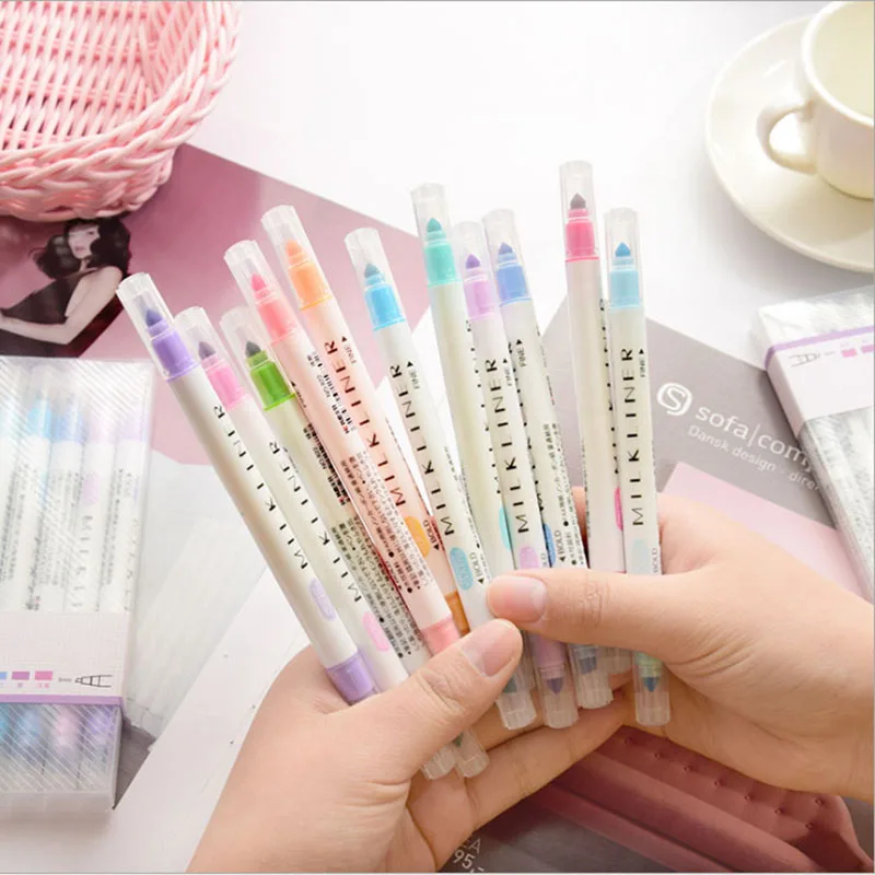 12 Pcs/set Stationery Mild Liner Double Headed Fluorescent Pen Milkliner Pen Highlighter Pen Color Mark Pen Cute
12 Pcs/set Stationery Mild Liner Double Headed Fluorescent Pen Milkliner Pen Highlighter Pen Color Mark Pen Cute