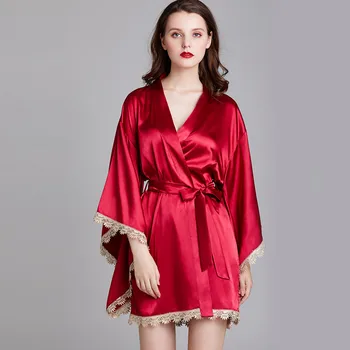 Womens Robes Simulation Silk Nightdress Women Nightwear Sleepwear Peignoir Femme Satin Sexy Femme Robe
Womens Robes Simulation Silk Nightdress Women Nightwear Sleepwear Peignoir Femme Satin Sexy Femme Robe