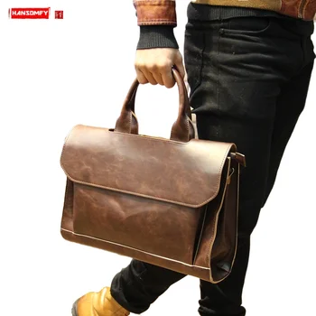 Luxury Fashion 14" Genuine Leather Men's Bag Crazy Horse Leather Handbag Shoulder Messenger Bag Business Briefcase Laptop Bags
Luxury Fashion 14" Genuine Leather Men's Bag Crazy Horse Leather Handbag Shoulder Messenger Bag Business Briefcase Laptop Bags