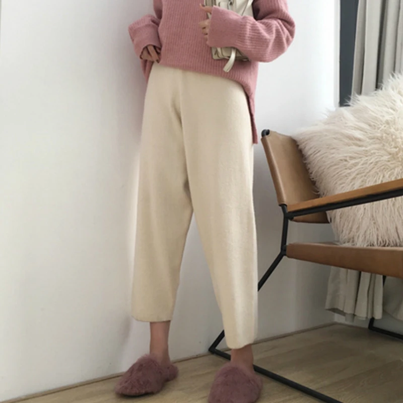 Autumn Thickening Wool Ankle Length Knitted Harem Pants for Women Winter Casual Solid Blue/Pink Thick Cashmere Female Knit Pants
Autumn Thickening Wool Ankle Length Knitted Harem Pants for Women Winter Casual Solid Blue/Pink Thick Cashmere Female Knit Pants