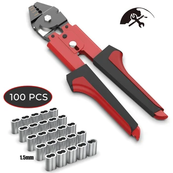 Cable Clamps Crimping Tools with 100 PCS Aluminum Double Barrel Ferrule Crimping Loop for Copper and Aluminum Wire Ropes