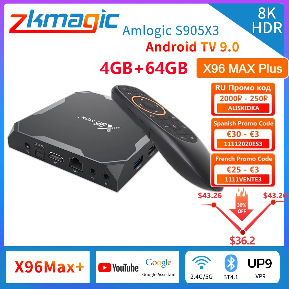Android 9.0 Smart TV BOX X96 MAX Plus 4GB 64GB 32GB Amlogic S905X3 Quad Core 8K Video Player Wifi 2.4/5G Set-top tv box x96 max+
Android 9.0 Smart TV BOX X96 MAX Plus 4GB 64GB 32GB Amlogic S905X3 Quad Core 8K Video Player Wifi 2.4/5G Set-top tv box x96 max+