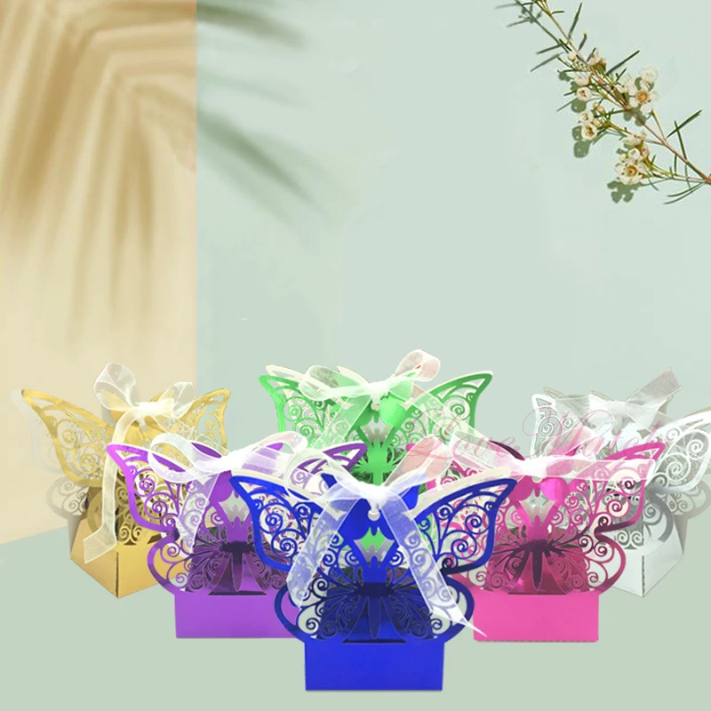 50pcs/lot laser cut butterfly candy box wedding party paper box