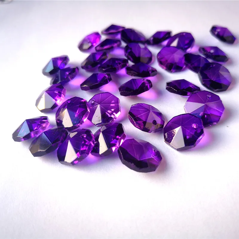 

200pcs/Lot 14mm Dark Purple Octagonal Beads Curtain DIY Car Decorate Accessories Chandelier Crystal Prisms Hanging Pendant Parts