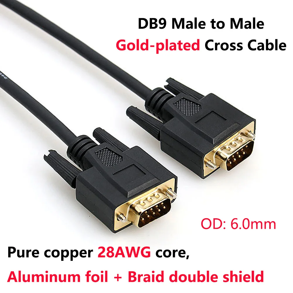 DB9 Штекерный позолоченный перекрестный кабель чистая медная линия RS232