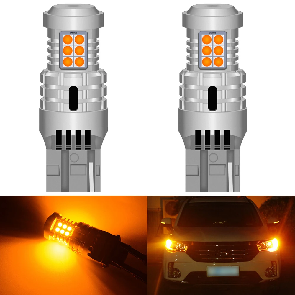 2 шт. светодиодный фонарь T20 7440 для автомобиля без Hyper Flash янтарный оранжевый Canbus