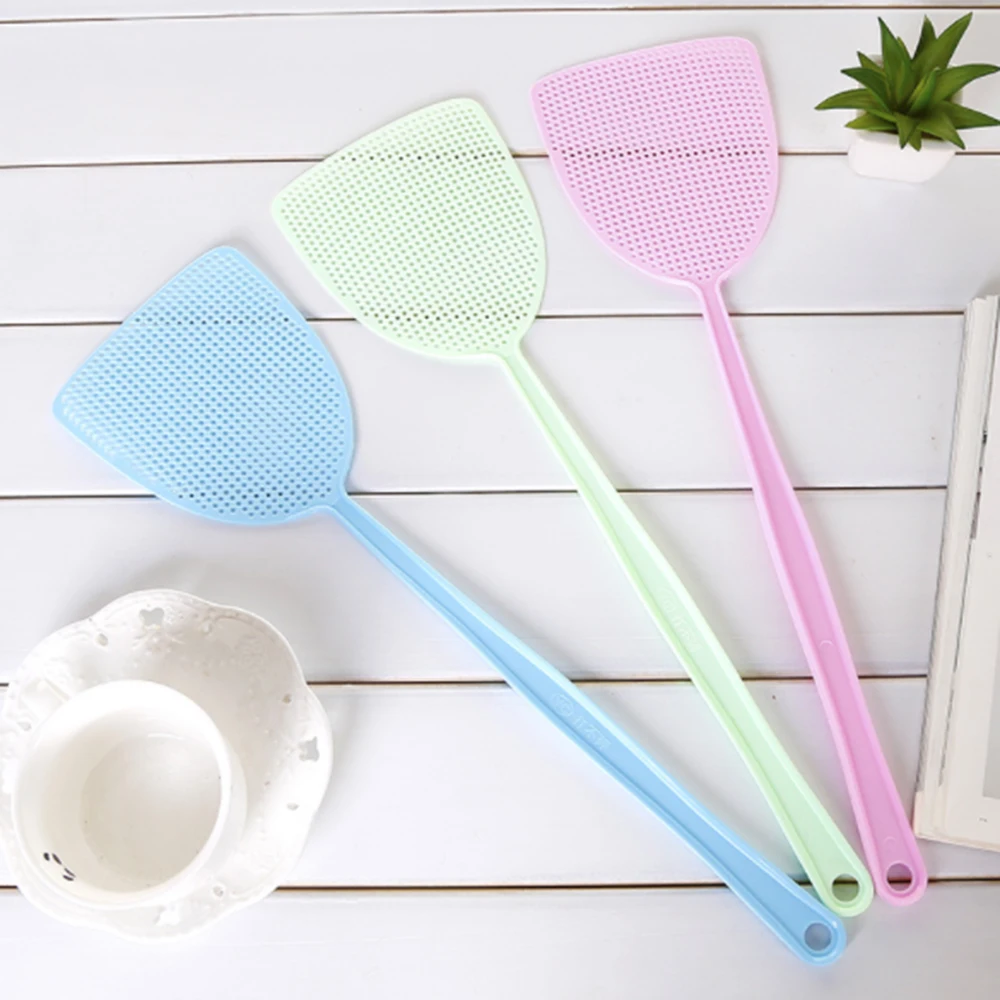 

3pcs Fly Swatter Pest Control Manual Plastic Durable Long Handle Solid Color Home Fly Swatter Mosquito Repellent Tool