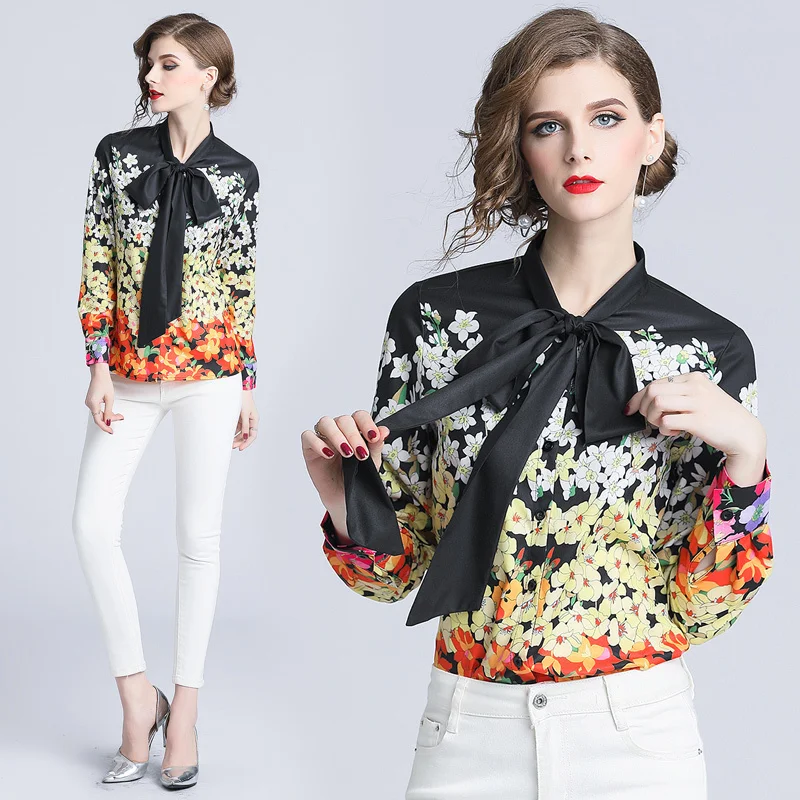 New 2019 Spring Summer Fall Runway Vintage Floral Print Bow Tie Neck Long Sleeve OL Womens Ladies' Casual Tops Shirts Blouses
New 2019 Spring Summer Fall Runway Vintage Floral Print Bow Tie Neck Long Sleeve OL Womens Ladies' Casual Tops Shirts Blouses