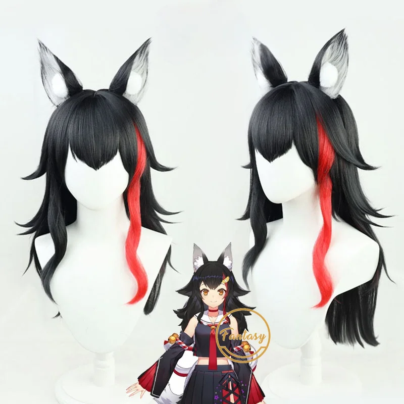 

Ookami Mio Vtuber Hololive Wig Cosplay Long Black Curly Synthetic Hair Wig Halloween Party + Free Wig Cap+ Ears