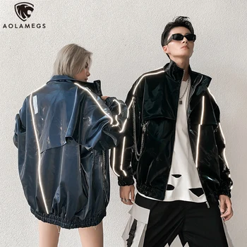 Aolamegs Jackets Men PU Patchwork Reflective Strip Jackets Detachable Metal Punk Style Coats High Street Fashion Streetwear men
Aolamegs Jackets Men PU Patchwork Reflective Strip Jackets Detachable Metal Punk Style Coats High Street Fashion Streetwear men