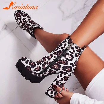 KARINLUNA Size 36-41 New Leopard Lady High Heels Zip Boots Women Brand Party Ol Sexy Platform Ankle Boots INS Hot Shoes Woman 
KARINLUNA Size 36-41 New Leopard Lady High Heels Zip Boots Women Brand Party Ol Sexy Platform Ankle Boots INS Hot Shoes Woman