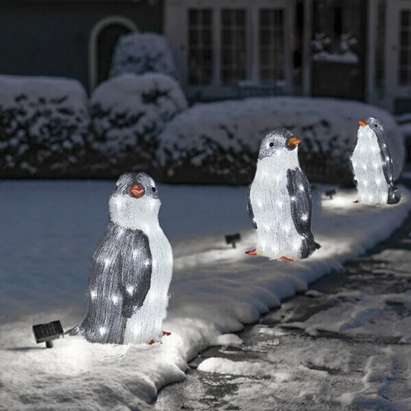 

3 шт. светящаяся скульптура пингвина, садовый Декор светодиодный светодиодными струнами, скульптура пингвина, уличное садовое Рождественское украшение