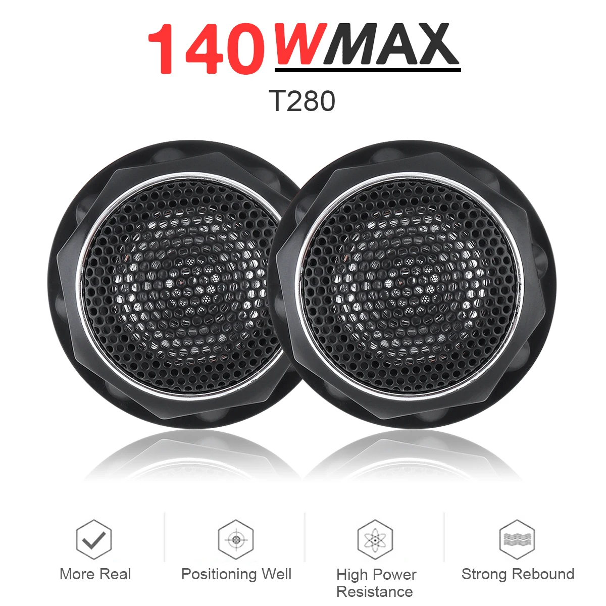 

2pcs 25mm 150W YH-T280 Black Fashionable High Efficiency Metal + Plastic Mini Dome Tweeter Speakers for All Car Audio System