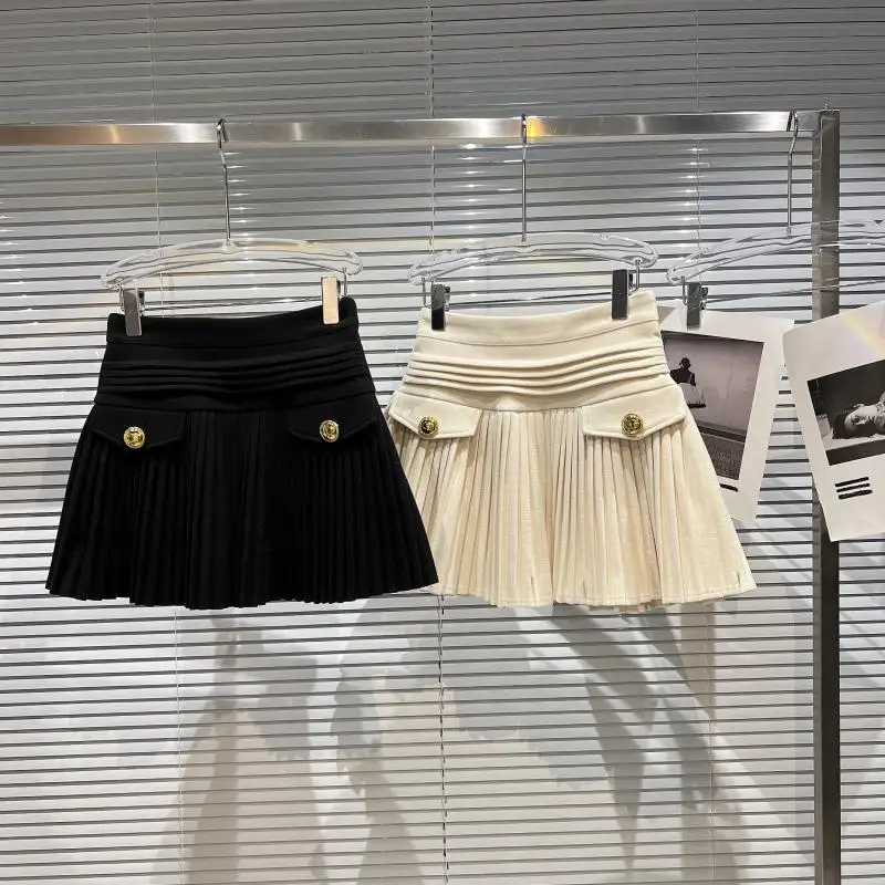 HIGH STREET Newest 2021 Fashion Designer Skirt Women's Woolen Pleated Mini Skirt HIGH STREET Newest 2021 Fashion Designer Skirt Women's Woolen Pleated Mini Skirt