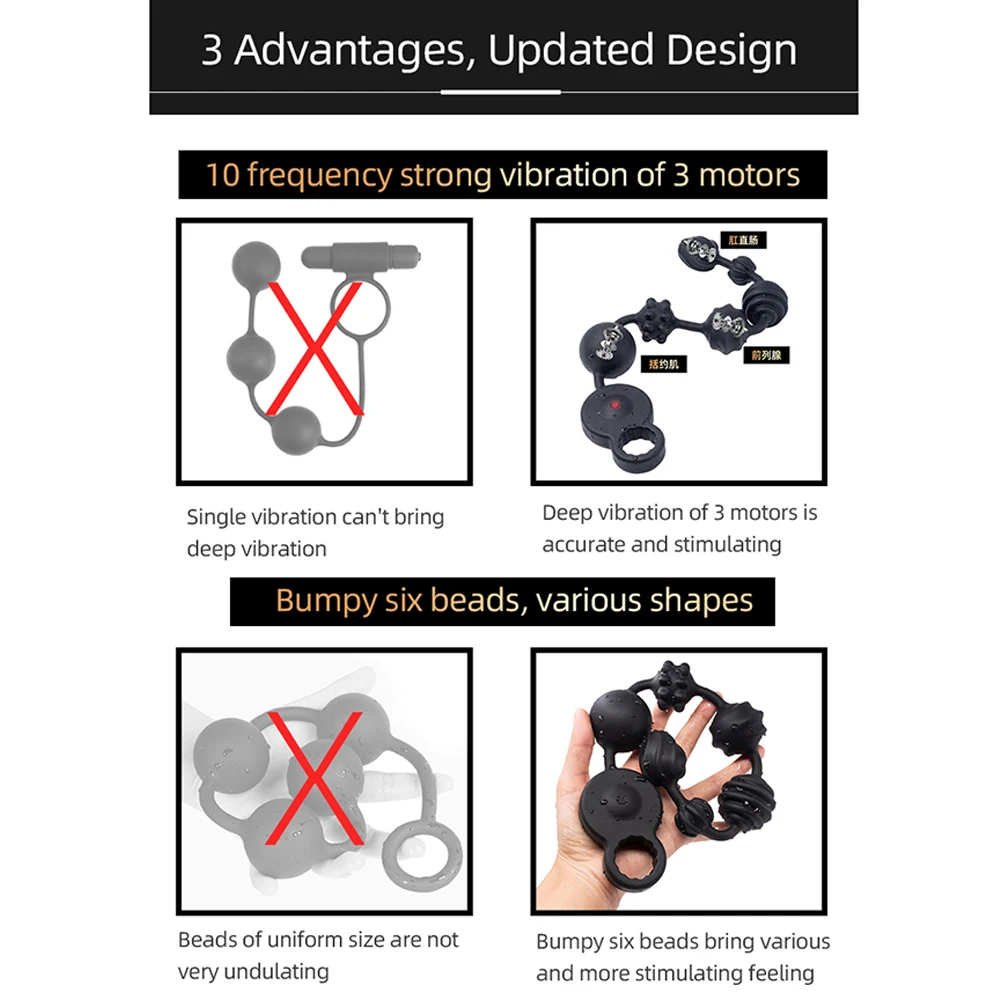 3 Motors Powerful Dildo Vibrators Anal Beads Silicone Prostate Massager Super Long Butt Plug Soft Deep Vibration Exercise Plug (9)