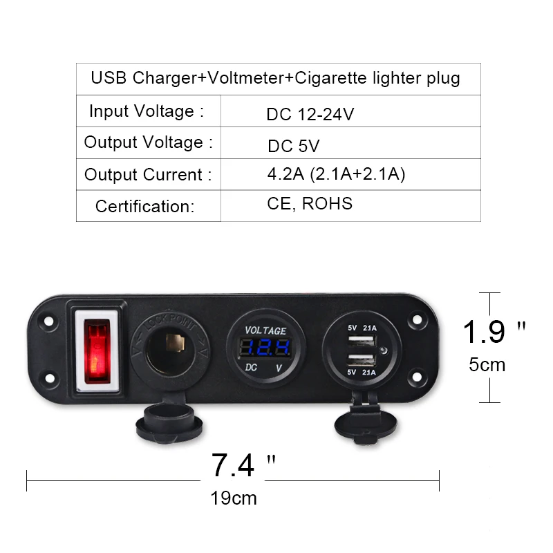 Автомобильное зарядное устройство с двумя USB портами 5 В 2 1 А + 12 24 светодиодный