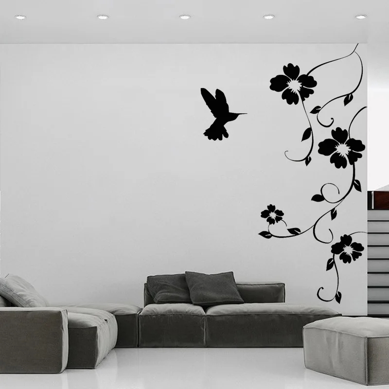 Mural Bedroom Wall Stickers Hummingbird Vinyl Decal Nature Birds Flying Home Decor Flowers Removable Ornament Beautiful O210 | Дом и сад