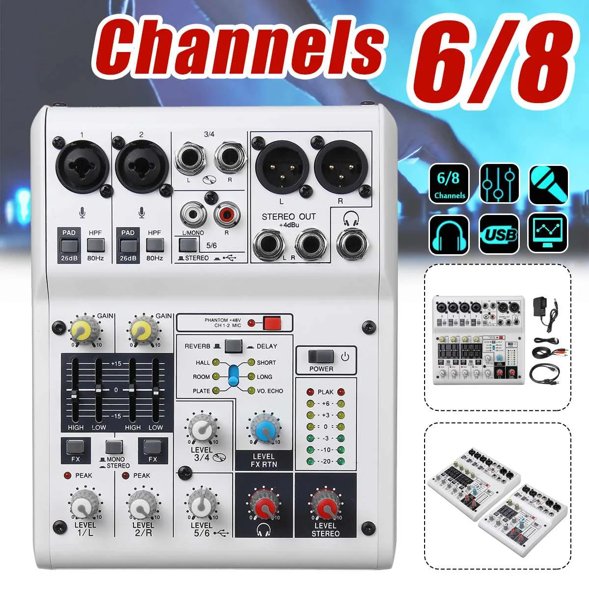 8 Channel Mini Portable Audio Mixer with USB DJ Sound Mixing Console MP3 Karaoke 48V Amplifier For Karaoke KTV Match Party
8 Channel Mini Portable Audio Mixer with USB DJ Sound Mixing Console MP3 Karaoke 48V Amplifier For Karaoke KTV Match Party