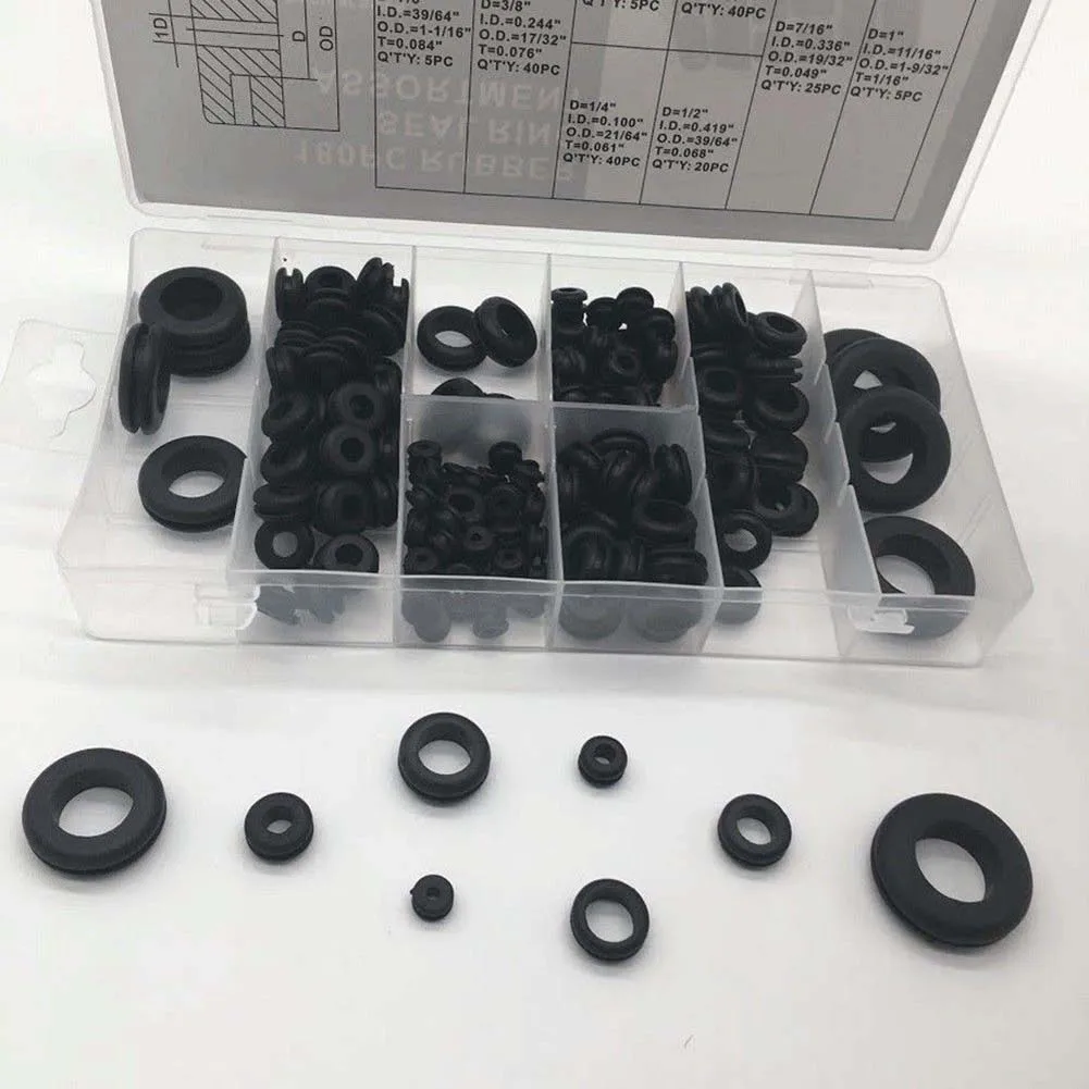 180pcs Rubber Grommets Set Round Seals Assortment Kit For Protects Wire Cable Hose DEC889
180pcs Rubber Grommets Set Round Seals Assortment Kit For Protects Wire Cable Hose DEC889