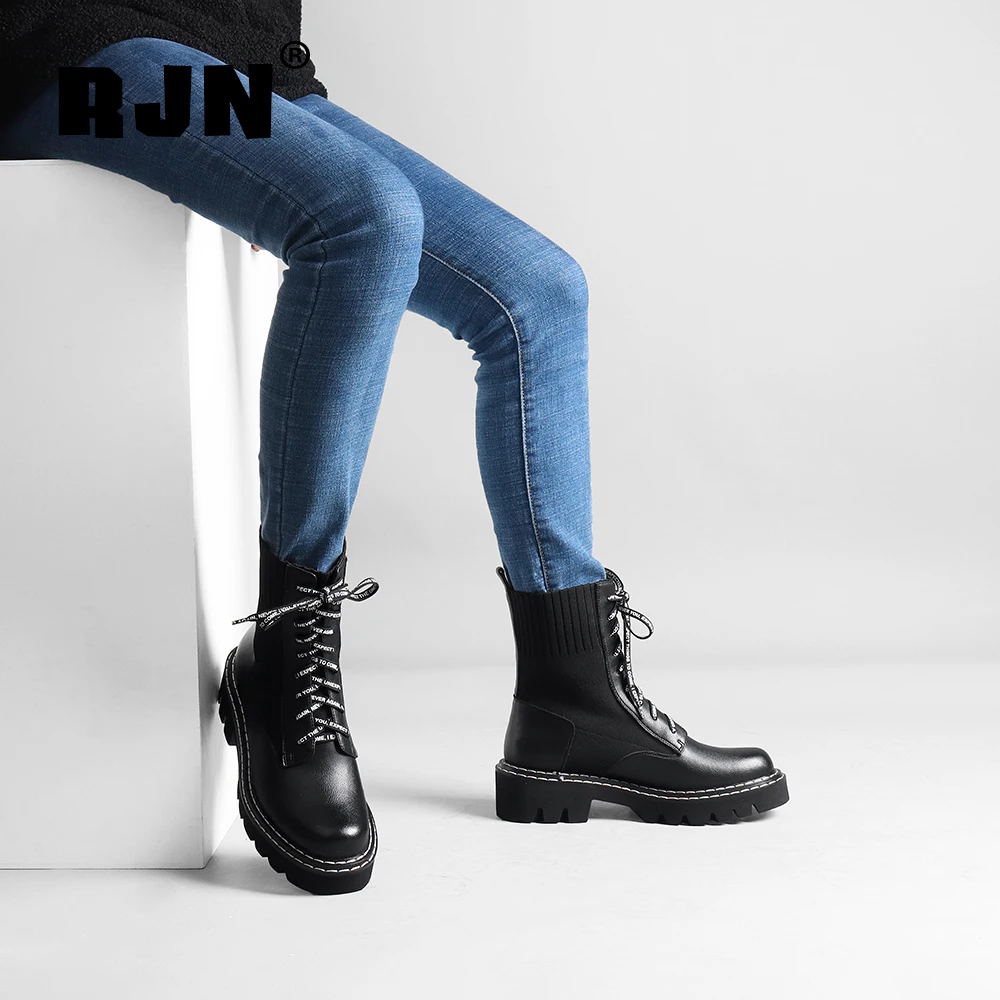 RJN Fashion Ankle Boots Genuine leather Knitting Strange Shoelace Round Toe Square Heel Slip-On Shoes Women Winter Boots R29
RJN Fashion Ankle Boots Genuine leather Knitting Strange Shoelace Round Toe Square Heel Slip-On Shoes Women Winter Boots R29