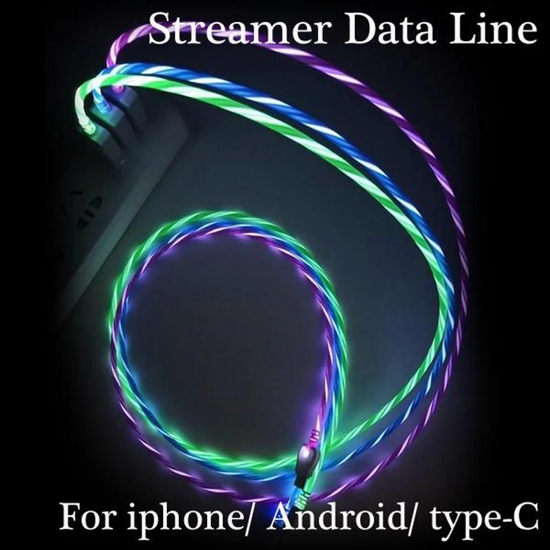 Glowing Light LED Cable Micro USB Type C Data Wire For iPhone X XS Huawei P8 P9 Lite 2017 P10 P20 P30 Mate 8 9 10 Pro Cord | Мобильные
