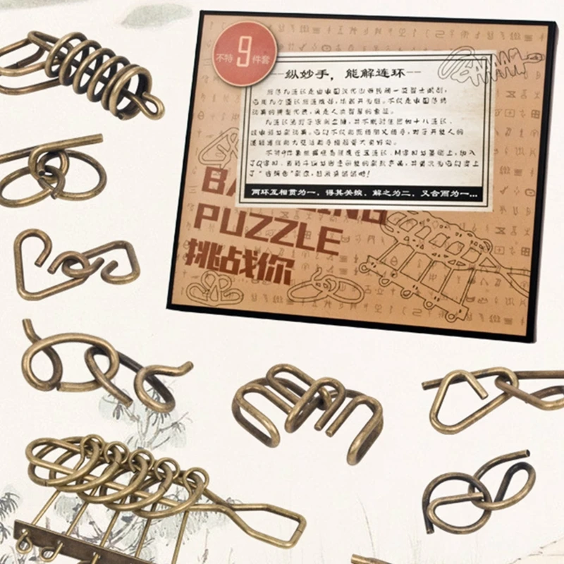 9Pcs Metal Wire Puzzle Set IQ Mind Brain Teaser Link Unlock Interlock Game Gifts for Kids Eeducational Adults Challenge Toys
9Pcs Metal Wire Puzzle Set IQ Mind Brain Teaser Link Unlock Interlock Game Gifts for Kids Eeducational Adults Challenge Toys