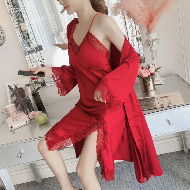 Autumn Sexy Pajamas Women's Two-Piece Set Imitated Silk Fabric Camisole Lace Nightgown Viscose Mid-length Nightgown Tracksuit Sp
Autumn Sexy Pajamas Women's Two-Piece Set Imitated Silk Fabric Camisole Lace Nightgown Viscose Mid-length Nightgown Tracksuit Sp
