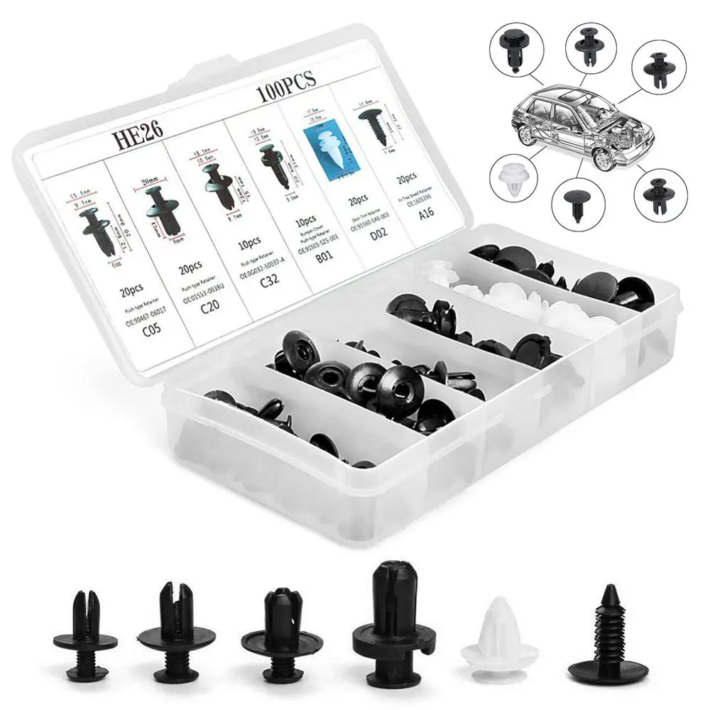 100pcs/Set Auto Black Mixed Plastic Fastener Screw Rivets Clips kit For Car Bumper Fender trims Fastener Screw Rivets Clips
100pcs/Set Auto Black Mixed Plastic Fastener Screw Rivets Clips kit For Car Bumper Fender trims Fastener Screw Rivets Clips