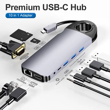 10 In 1 USB C Hub Dock Station Audio Mic Jack Computer VGA Card Reader Adapter Aluminum Alloy 4K HDMI 3.0 Ports PD Charging
10 In 1 USB C Hub Dock Station Audio Mic Jack Computer VGA Card Reader Adapter Aluminum Alloy 4K HDMI 3.0 Ports PD Charging