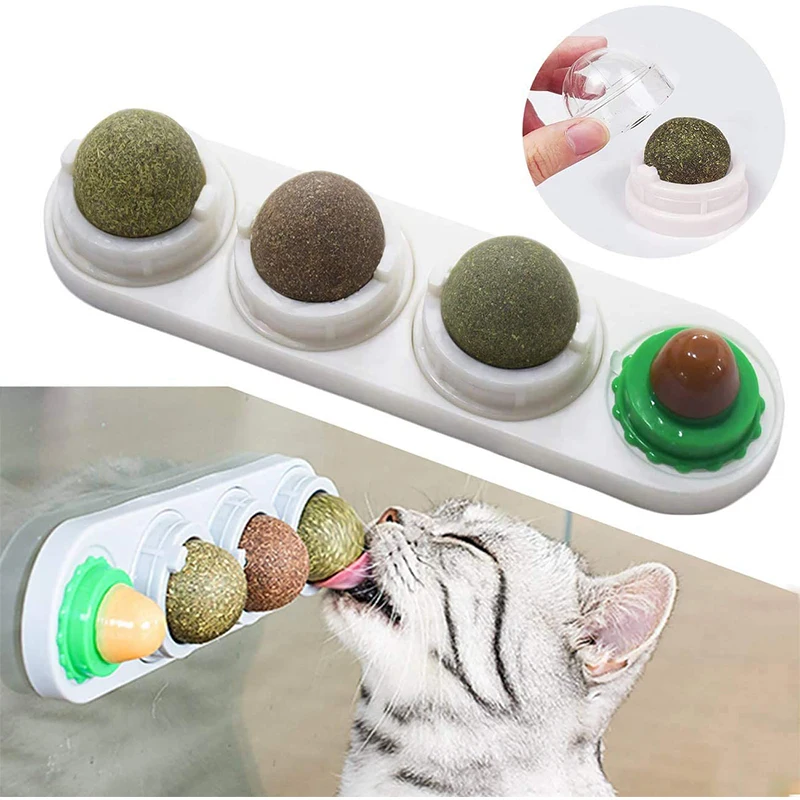 Catnip Wall Ball Toy Rotatable and Detachable Self-adhesive Edible Licking Snacks Kitten Playing Chewing Clean Teeth | Дом и сад