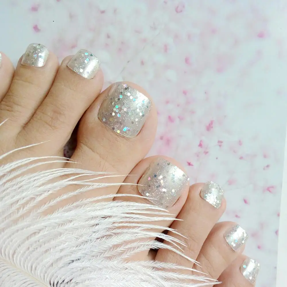24Pcs Artificial False Toe Nails Holographic Sequins Fake Toenails With Design DIY Full Cover Tips Manicure Tools
24Pcs Artificial False Toe Nails Holographic Sequins Fake Toenails With Design DIY Full Cover Tips Manicure Tools