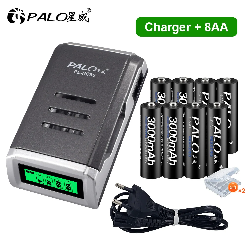PALO 1.2V AA Rechargeable Batteries 3000mah Ni-MH Ni MH aa Battery with LCD Display Smart Charger | Электроника