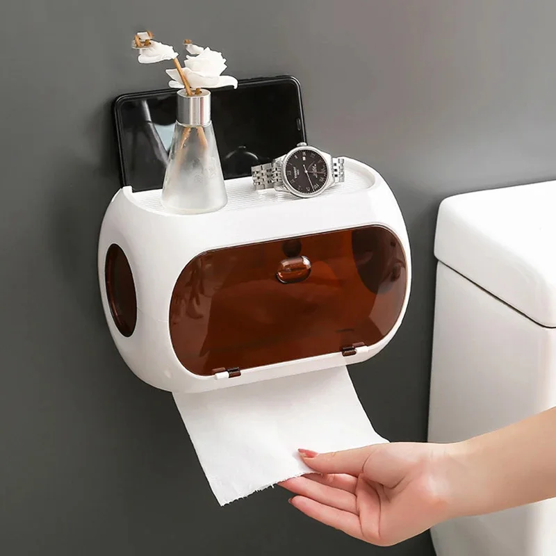 

Toilet Paper Holders Waterproof Dust Proof Creative Multi Function Punch Free Wall Mounted Tissue Storage Box Bathroom Accessory