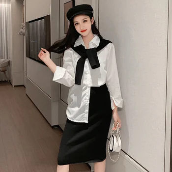 Fashion Office Ladies Shirt Slim Skirt Suit For Women's Black Scarf Elegant OL Skirts Sets Casual Clothing Female Autumn
Fashion Office Ladies Shirt Slim Skirt Suit For Women's Black Scarf Elegant OL Skirts Sets Casual Clothing Female Autumn