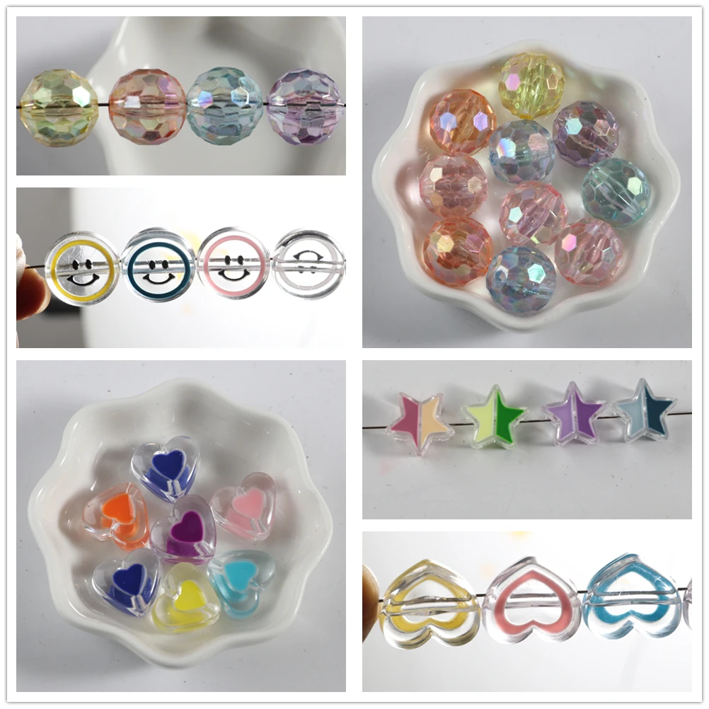 

Разноцветные акриловые бусины в форме сердца в различных стилях для изготовления ювелирных изделий ручной работы «сделай сам» для ожерелья браслета
