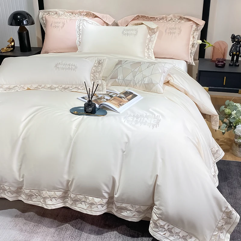 Luxury Embroidery 600TC AU Cotton Bedding Set Brief Modren Bed Sheet Pillowcases Duvet Cover Set 4pcs(Queen King Size,3 Colors) Luxury Embroidery 600TC AU Cotton Bedding Set Brief Modren Bed Sheet Pillowcases Duvet Cover Set 4pcs(Queen King Size,3 Colors)
