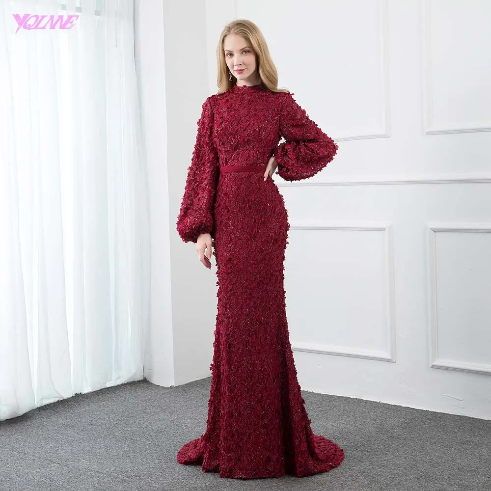 YQLNNE Elegant High Neck Flowers Evening Dresses Long Sleeve
YQLNNE Elegant High Neck Flowers Evening Dresses Long Sleeve