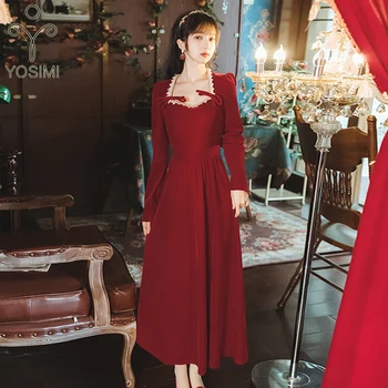 YOSIMI 2020 Spring Red Long Dress for Women Full Sleeve Velvet Vintage Mid-calf Women Dress Party Night Dress Female Vestidos
YOSIMI 2020 Spring Red Long Dress for Women Full Sleeve Velvet Vintage Mid-calf Women Dress Party Night Dress Female Vestidos