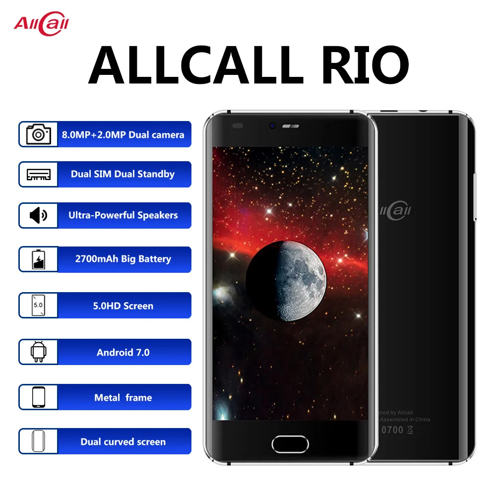 

Original Allcall Rio 5.0 Inch IPS Rear Cams Android 7.0 Smartphone MTK6580A Quad Core 1GB RAM 16GB ROM 8.0MP OTG 3G Mobile Phone