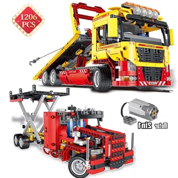 Technic Flatbed Truck Building Block Bricks Toy Technology Car with Motor Battery Power Functions Toy Gift for Kids Husband