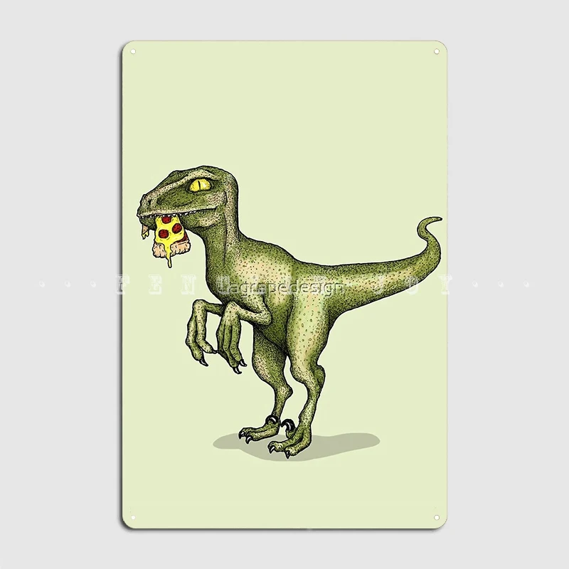 Металлический знак Raptor ест пиццу клубный бар пещера создание стен Декор жестяной