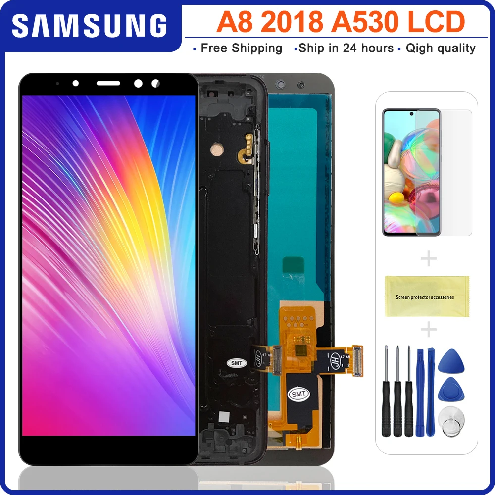 ЖК-экран 5 6 дюйма A530 для SAMSUNG A8 2018 A530F дигитайзер сенсорного экрана в сборе Samsung