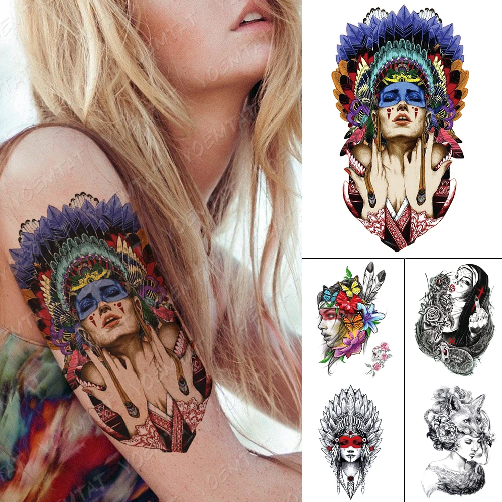 Waterproof Temporary Tattoo Stickers Witch Shaman Indian Wreath Color Flash Tattoos Female Arm Thigh Body Art Fake Sleeve Tatoo
Waterproof Temporary Tattoo Stickers Witch Shaman Indian Wreath Color Flash Tattoos Female Arm Thigh Body Art Fake Sleeve Tatoo