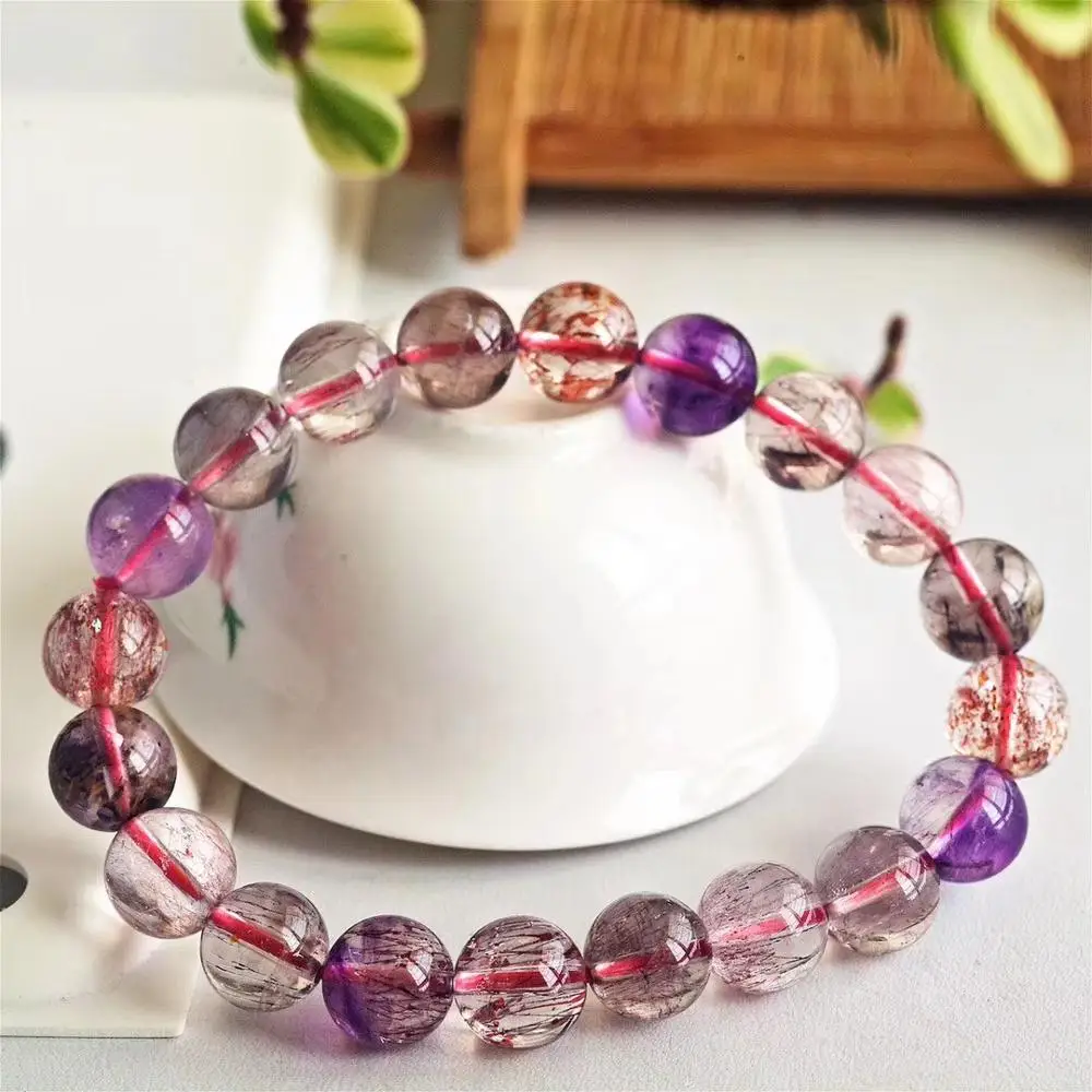 9.6mm Natural Lepidocrocite Quartz Super Seven 7 Purple Rutilated Crystal Clear Round Beads Bracelet Women AAAAAA Certificate
9.6mm Natural Lepidocrocite Quartz Super Seven 7 Purple Rutilated Crystal Clear Round Beads Bracelet Women AAAAAA Certificate