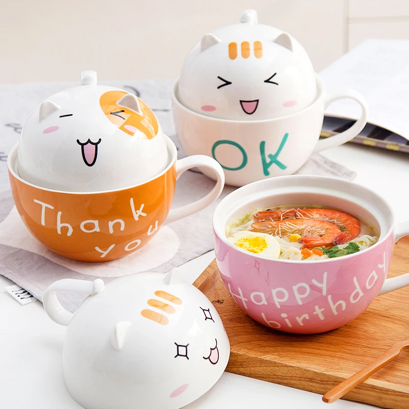 Ceramic cute bubble noodle bowl with cover large student with handle salad net red dormitory with cup bowl cartoon home
Ceramic cute bubble noodle bowl with cover large student with handle salad net red dormitory with cup bowl cartoon home