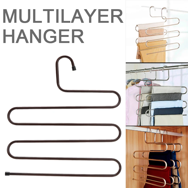 everso Pants Hangers S-type 5 layers Stainless Steel Trousers Rack Space Saving 2 packs 