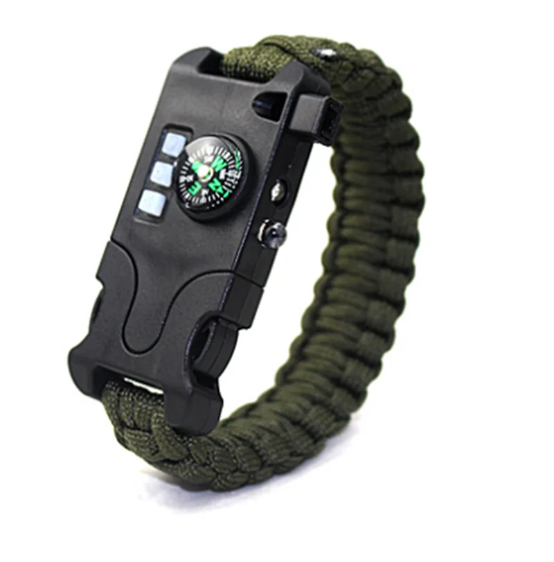 

Outdoor Multifunctional Survival Laser Flashlight Paracord Bracelet 7 in 1 Hand-woven Infrared Equipment survive Tools