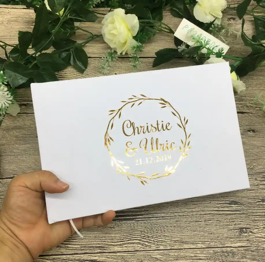 rustic white wedding guestbook custom names alternative wedding